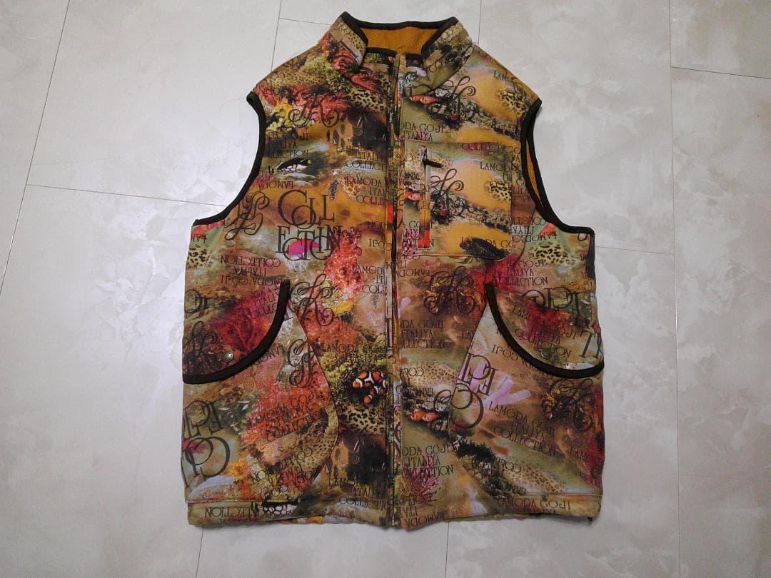 伊太利屋 ベスト 11号 綿ベスト Mサイズ 防寒 ジップベスト 総柄