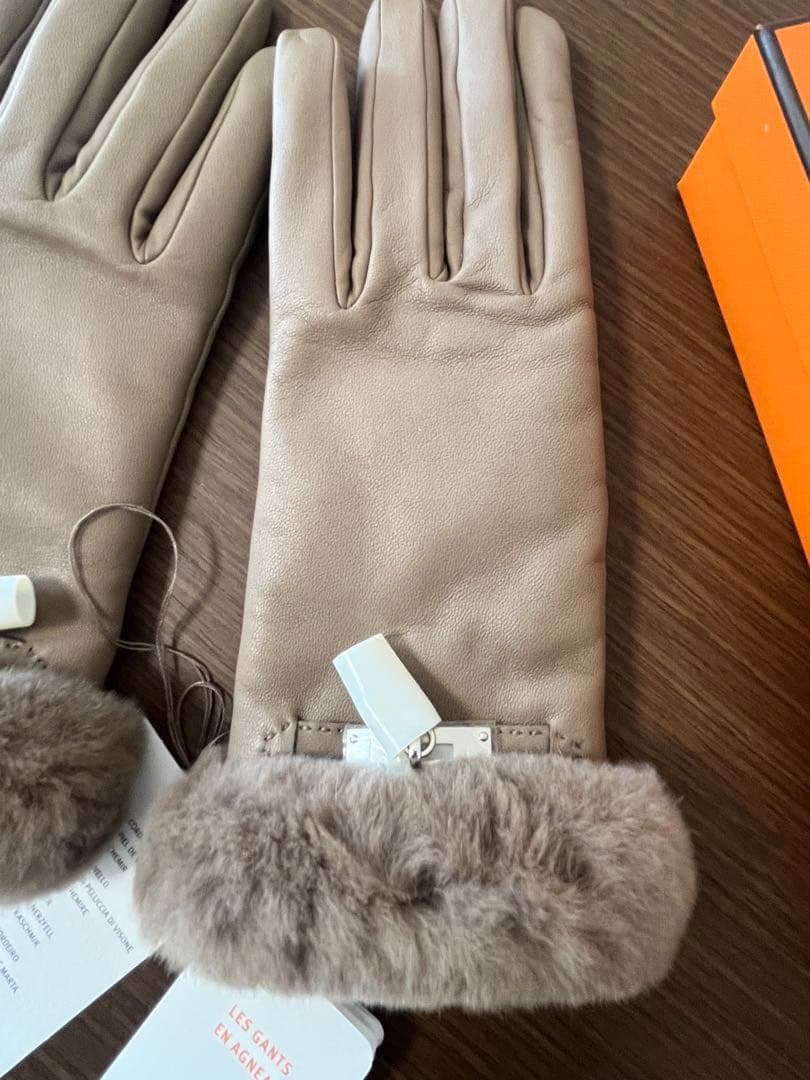 エルメス　ミンクファー付き手袋　 エトゥープ　シルバーケリー金具　7.5 18㎝