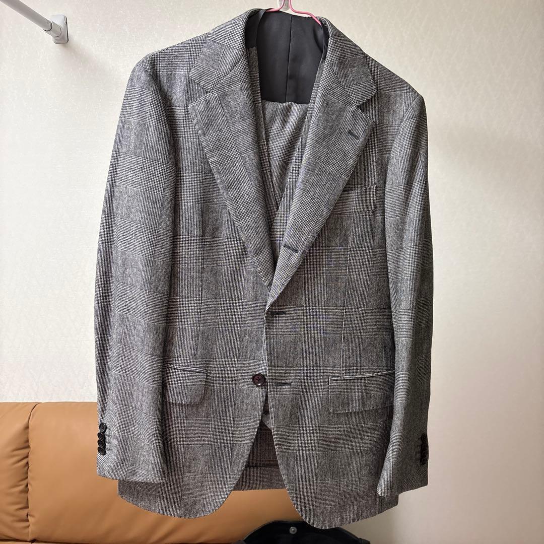 グレーグレンチェック3Pサイズ44ウエスト76cm又下77cmダブル幅3.5cm