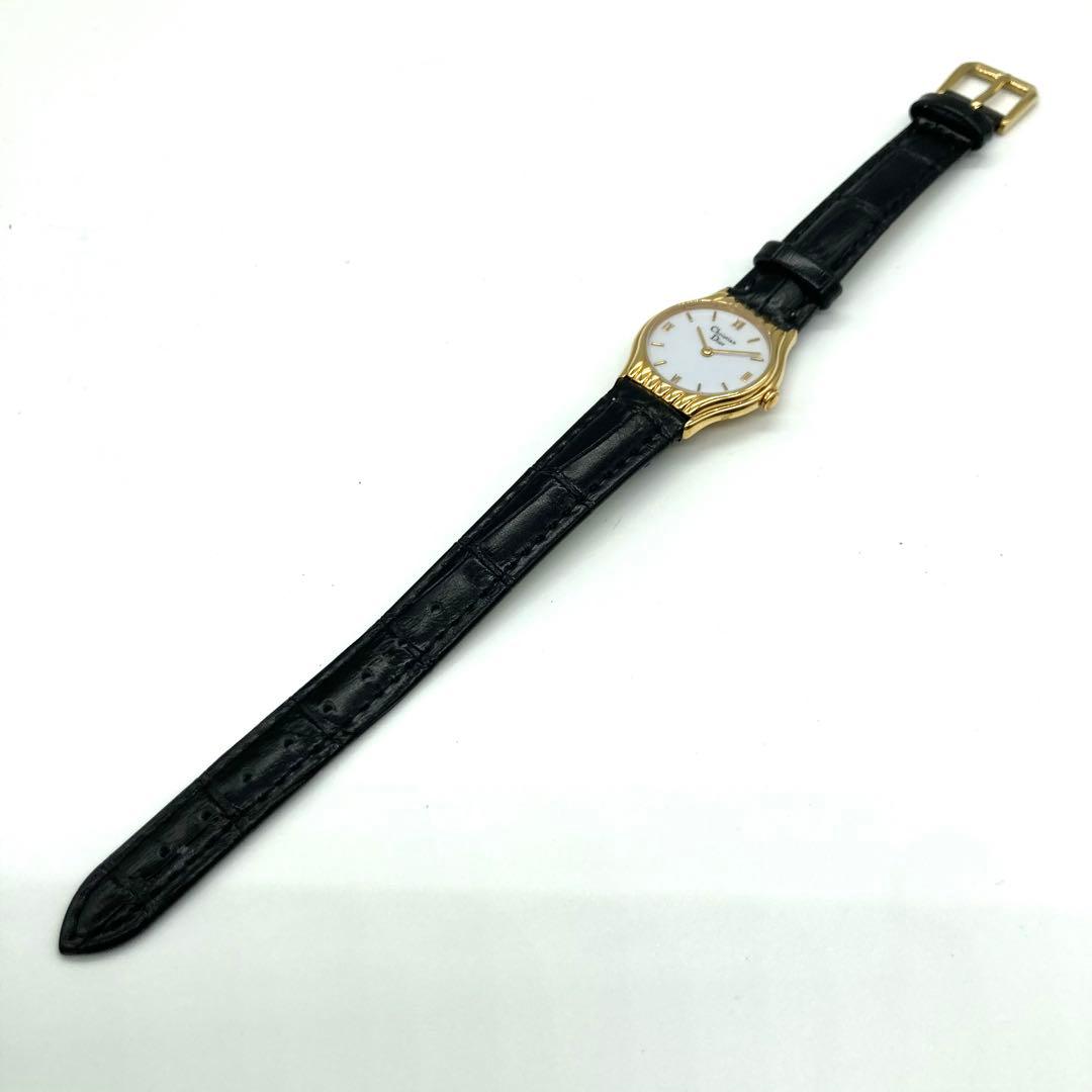 【稼働】 ディオール 腕時計 3048 クォーツ ゴールドベゼル ホワイト文字盤