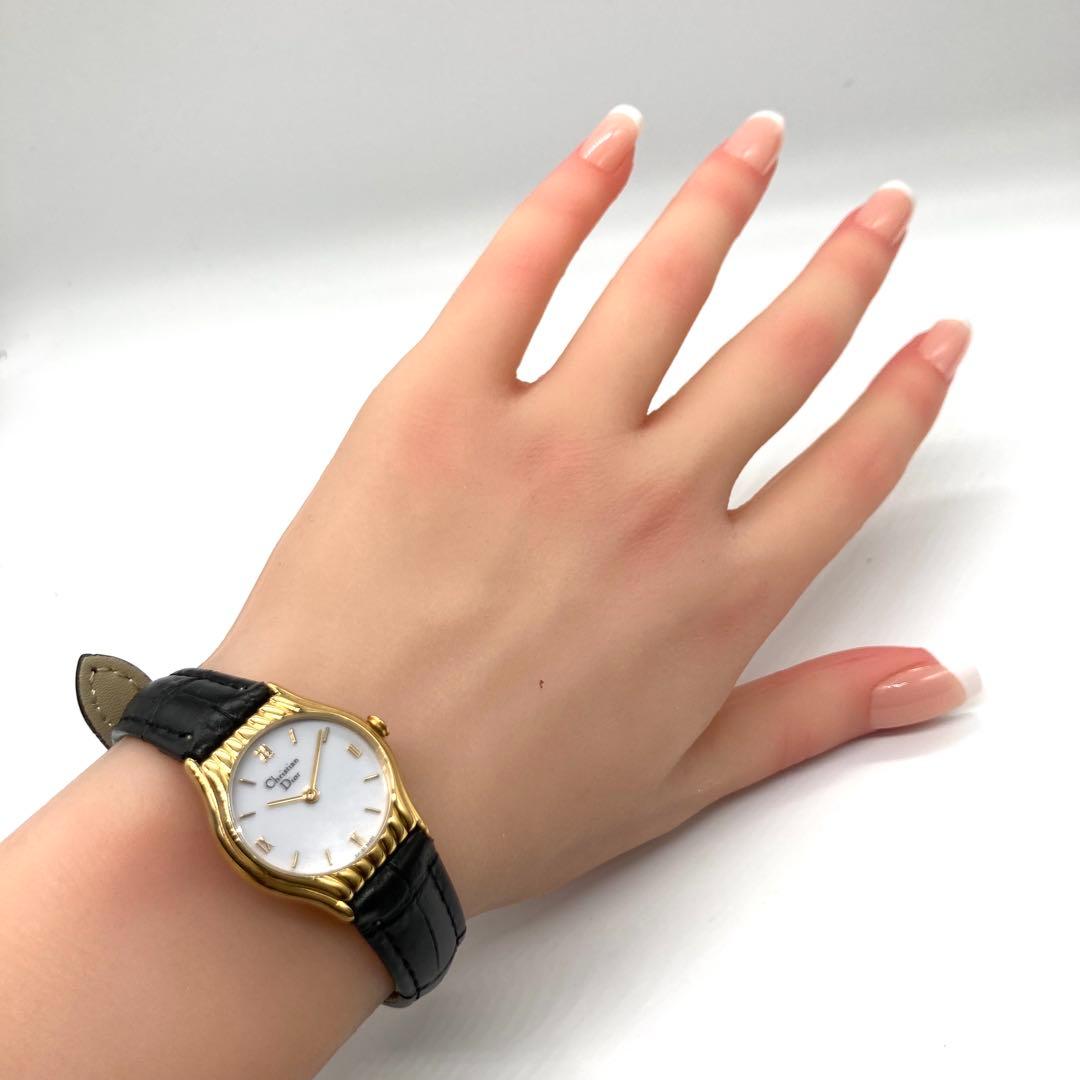 【稼働】 ディオール 腕時計 3048 クォーツ ゴールドベゼル ホワイト文字盤