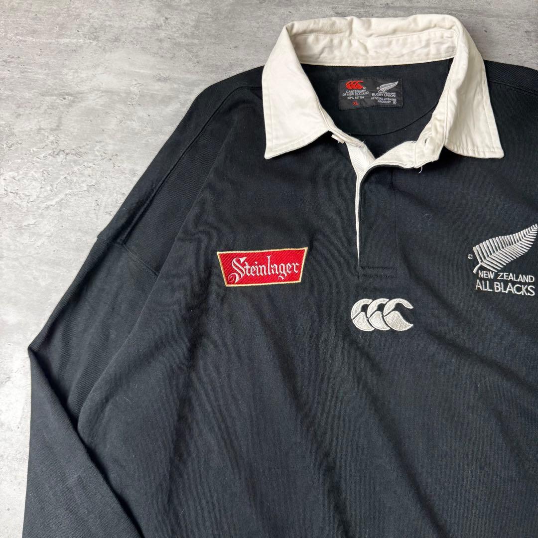 CANTERBURY 刺繍ロゴ ALL BLACKS ラガーシャツ XL 黒