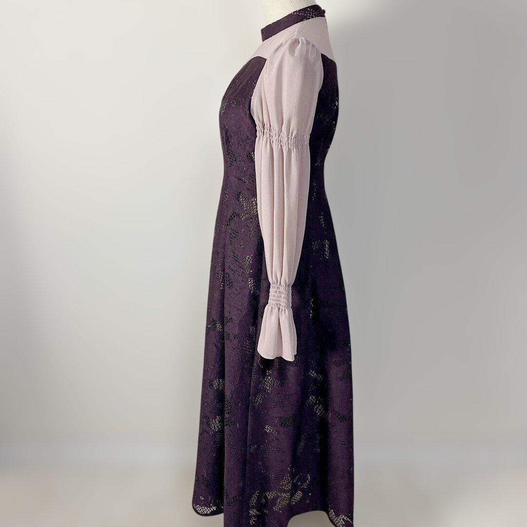 ❁ANDRESD バーガンディー アシンメトリータックドレス M