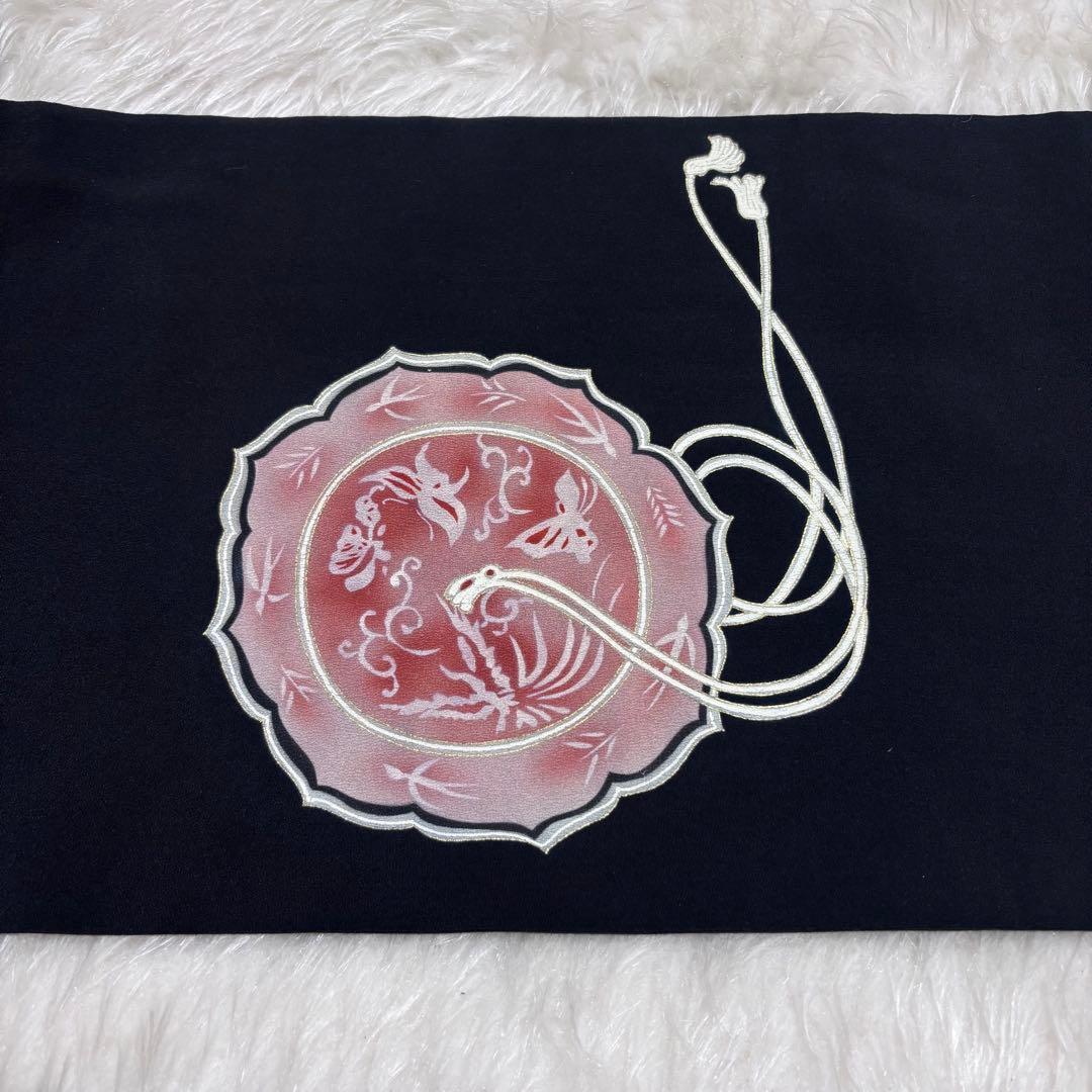 ✨ 【美品】九寸名古屋帯 モダン 鏡裏 お太鼓柄 黒地 帯 和装 和服 436