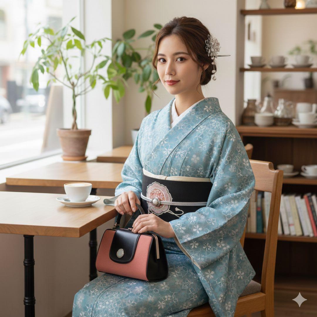 ✨ 【美品】九寸名古屋帯 モダン 鏡裏 お太鼓柄 黒地 帯 和装 和服 436