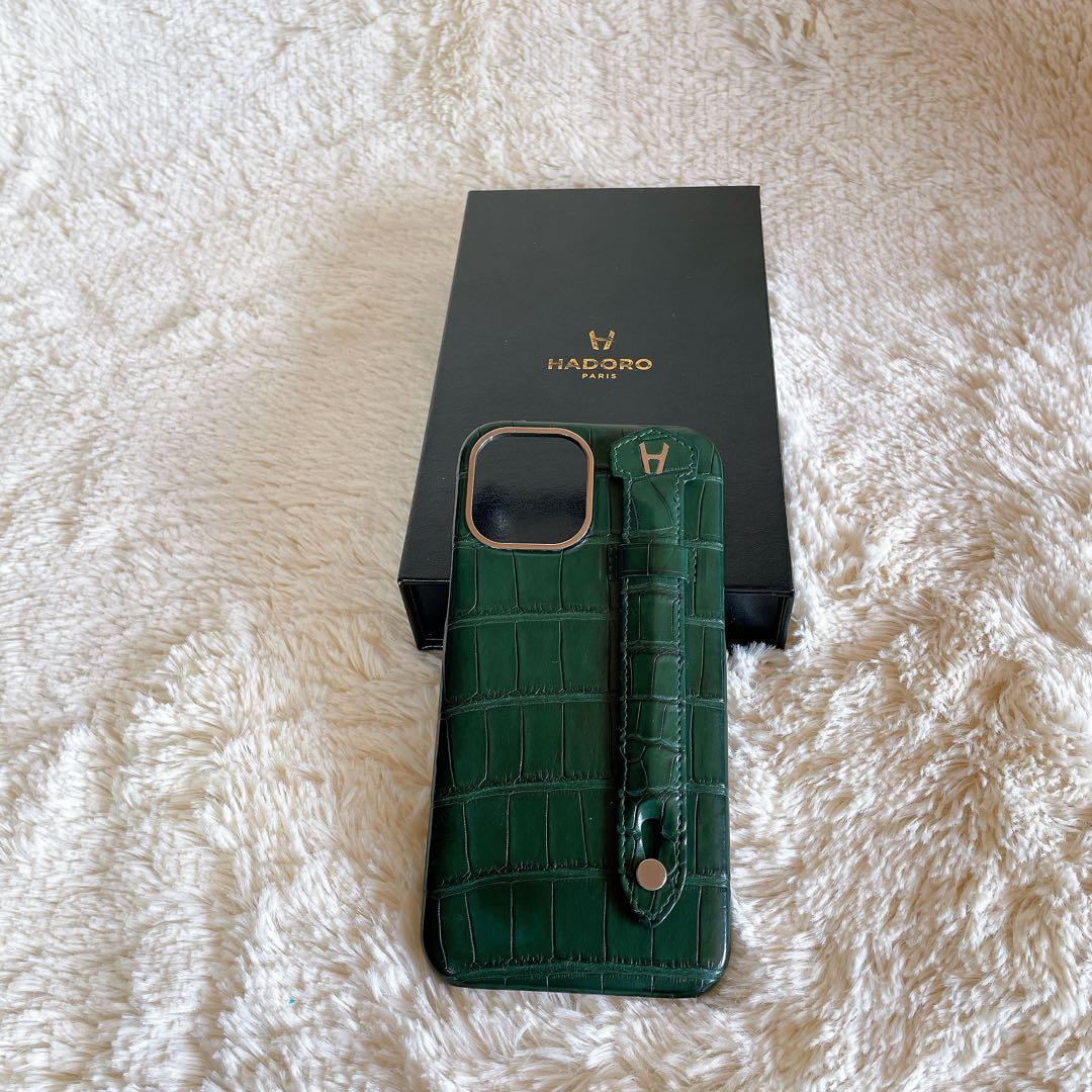 iphone12promax HADORO クロコ アリゲータ　ケース グリーン