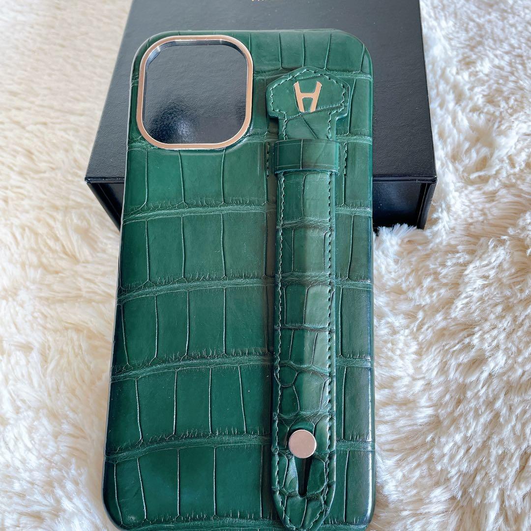 iphone12promax HADORO クロコ アリゲータ　ケース グリーン