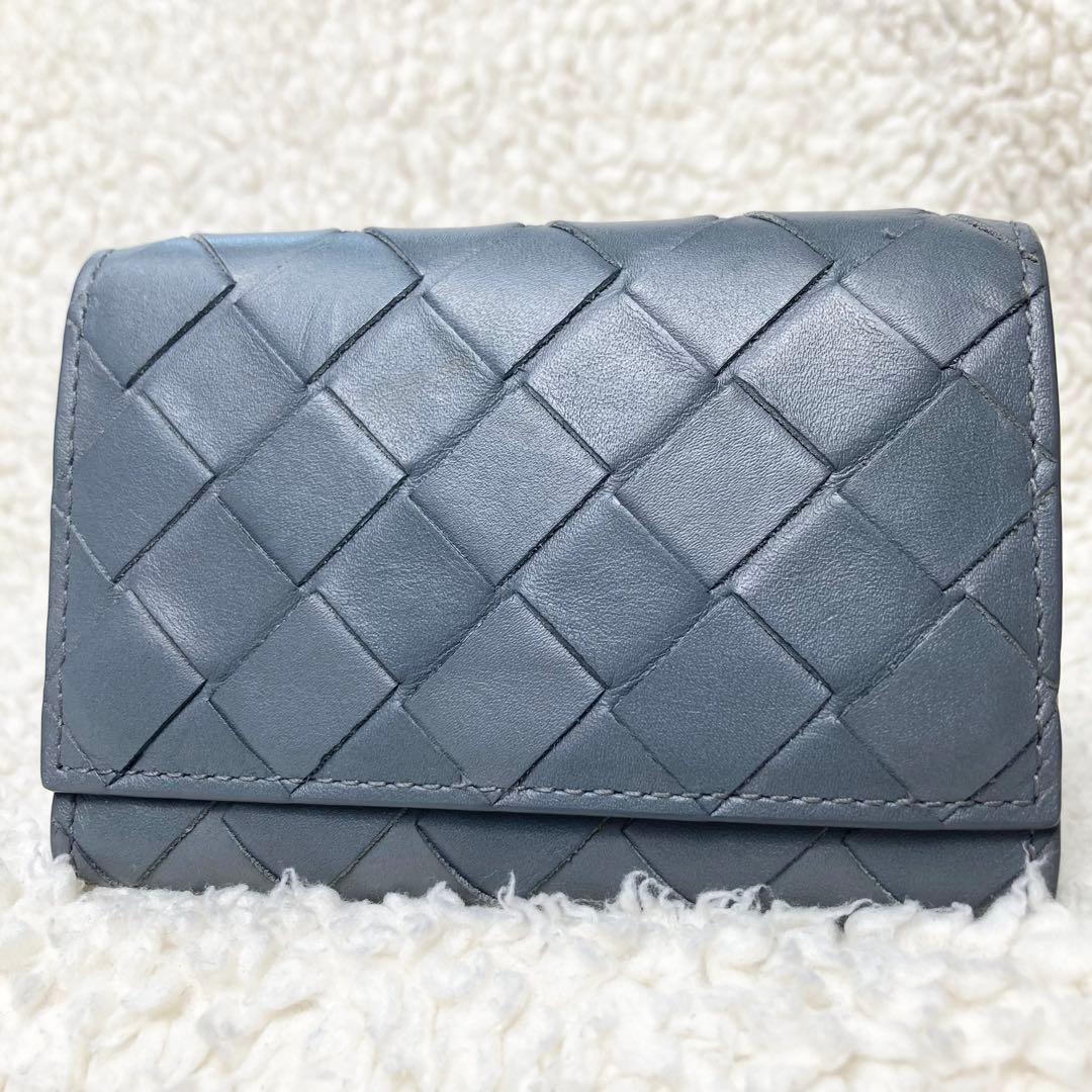 美品BOTTEGA VENETA 6連キーケース マキシイントレチャート グレー