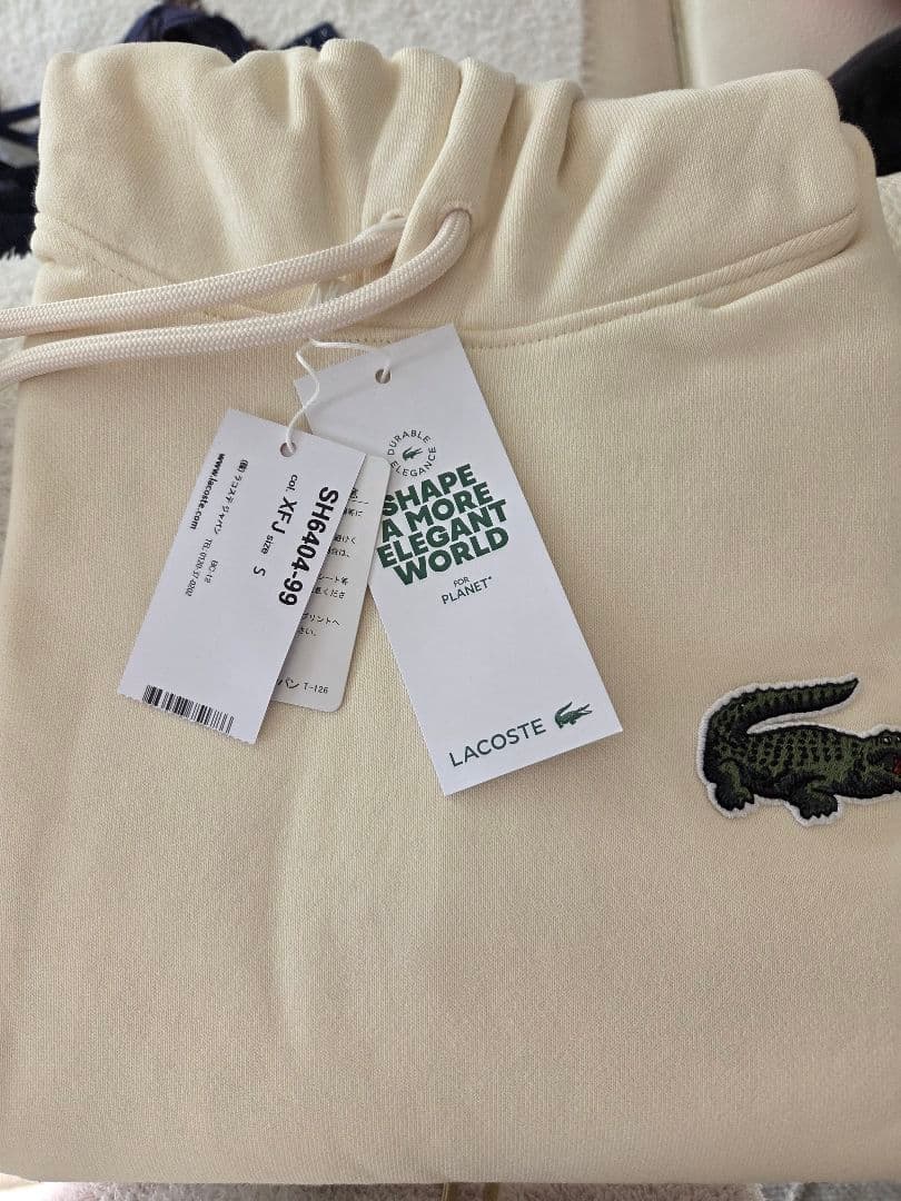 LACOSTE オーガニックコットンプルオーバーパーカー オフホワイト