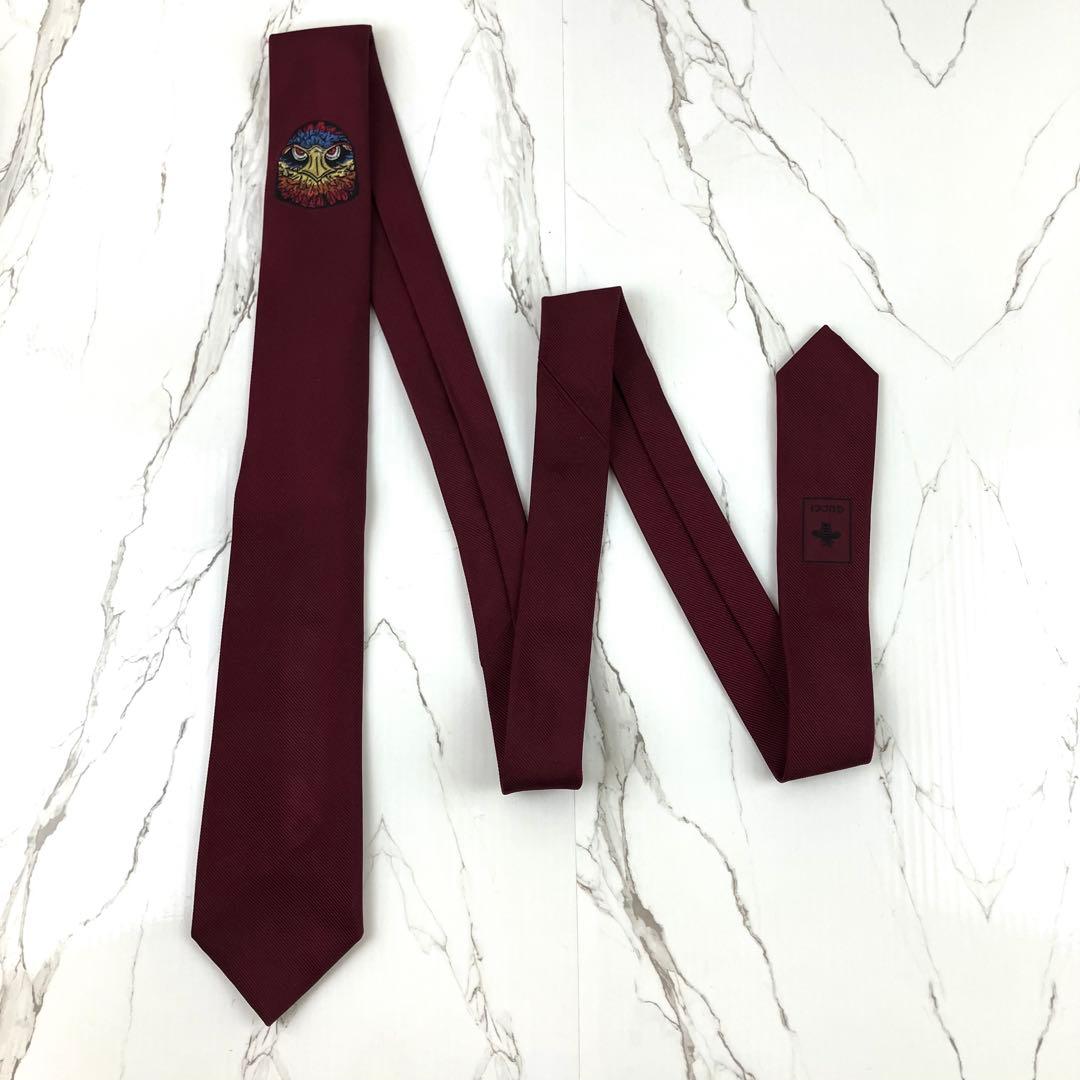 みかん　美品　グッチ　ネクタイ　エンブロイダリー　ワシ　ワンポイント　ソリ