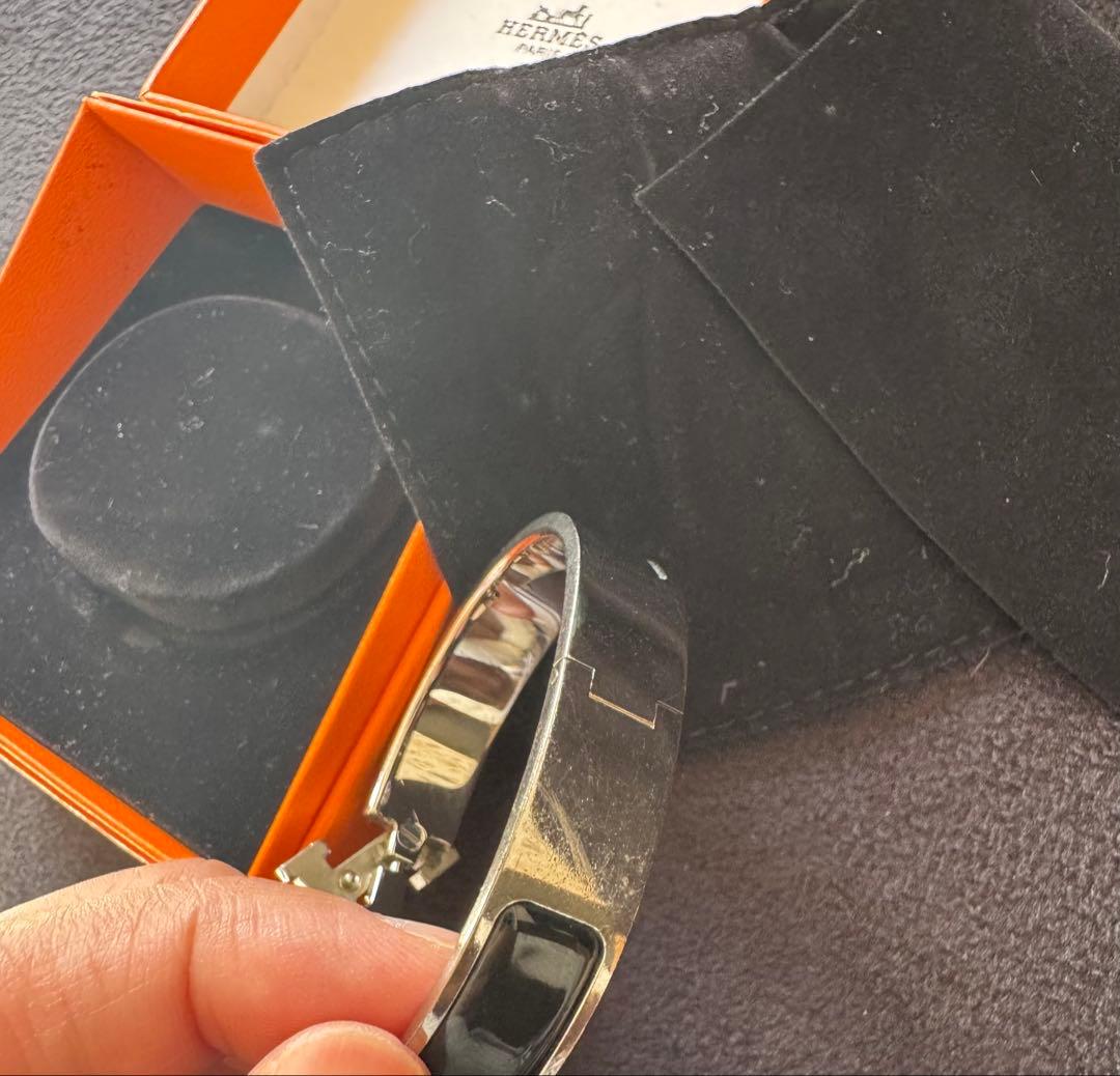 [USED]HERMES Hシルバー ブラック ブレスレット/バングル PM