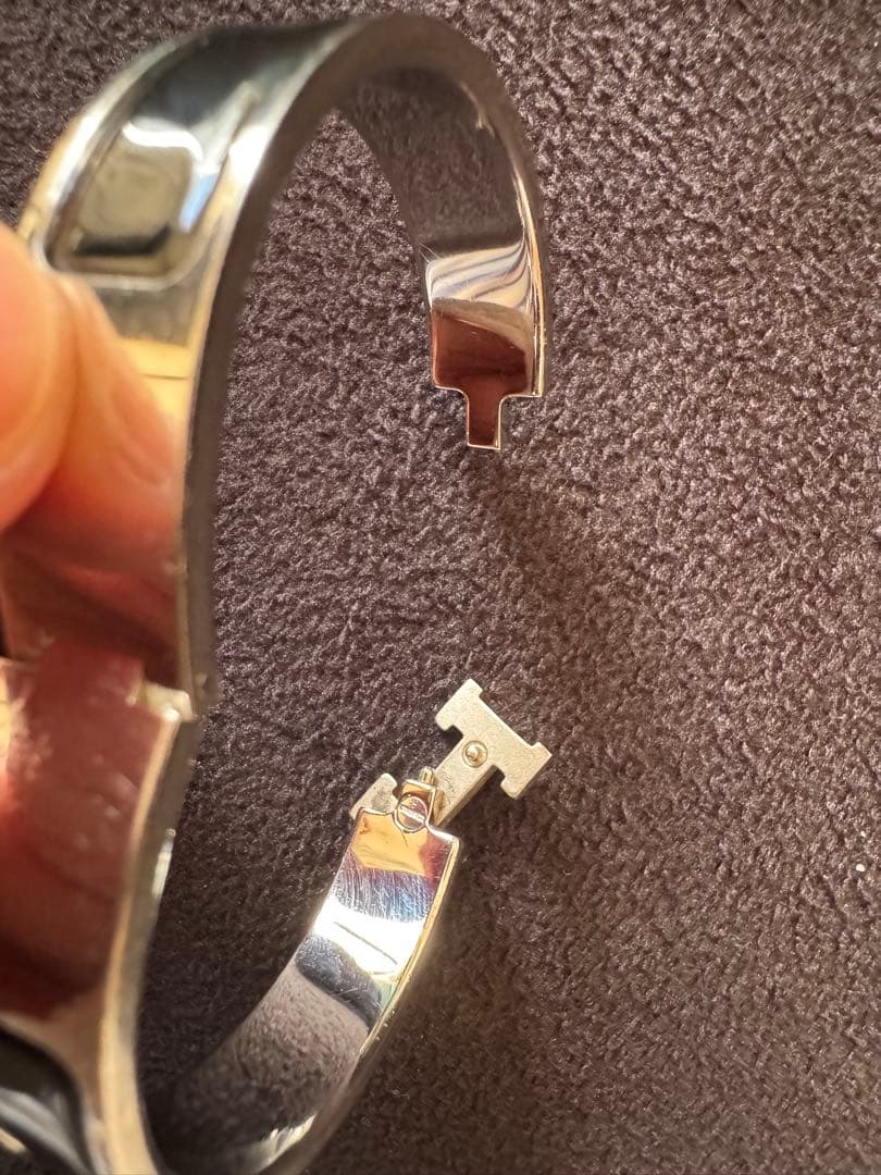 [USED]HERMES Hシルバー ブラック ブレスレット/バングル PM