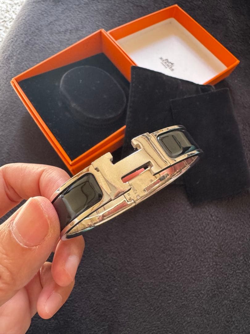 [USED]HERMES Hシルバー ブラック ブレスレット/バングル PM