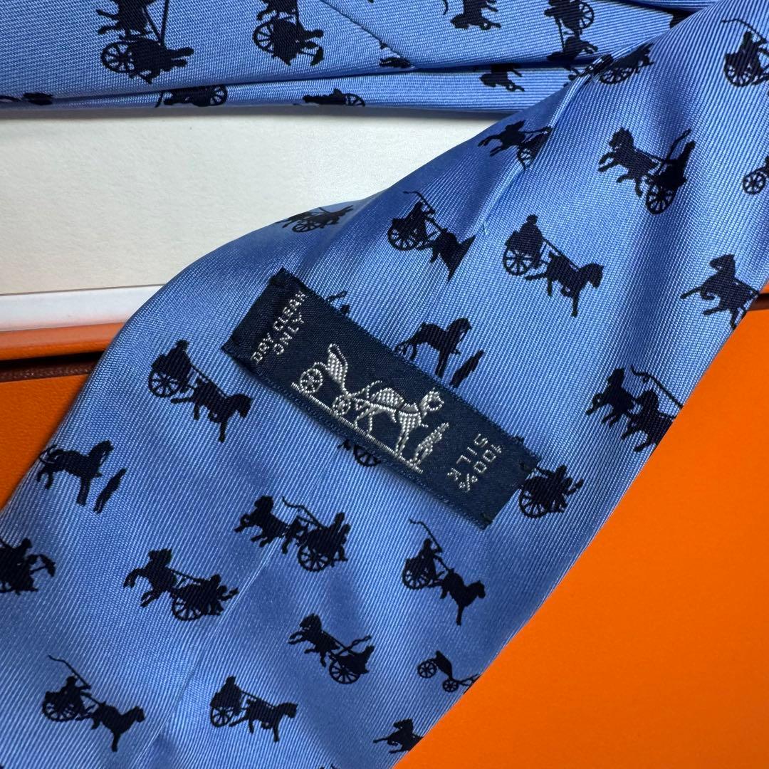 未使用 HERMES エルメス 『デュックとタイガー』モチーフ 馬車柄 ネクタイ