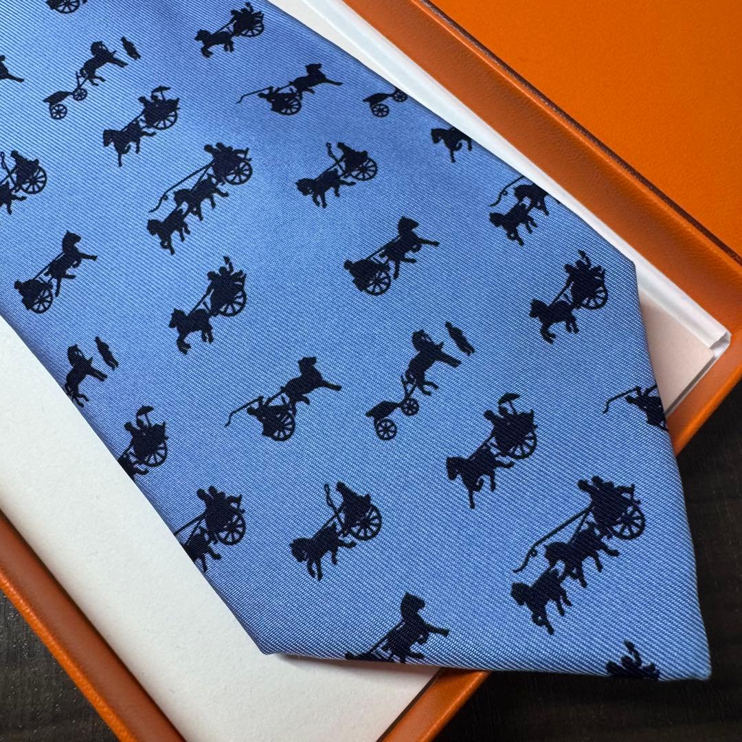 未使用 HERMES エルメス 『デュックとタイガー』モチーフ 馬車柄 ネクタイ