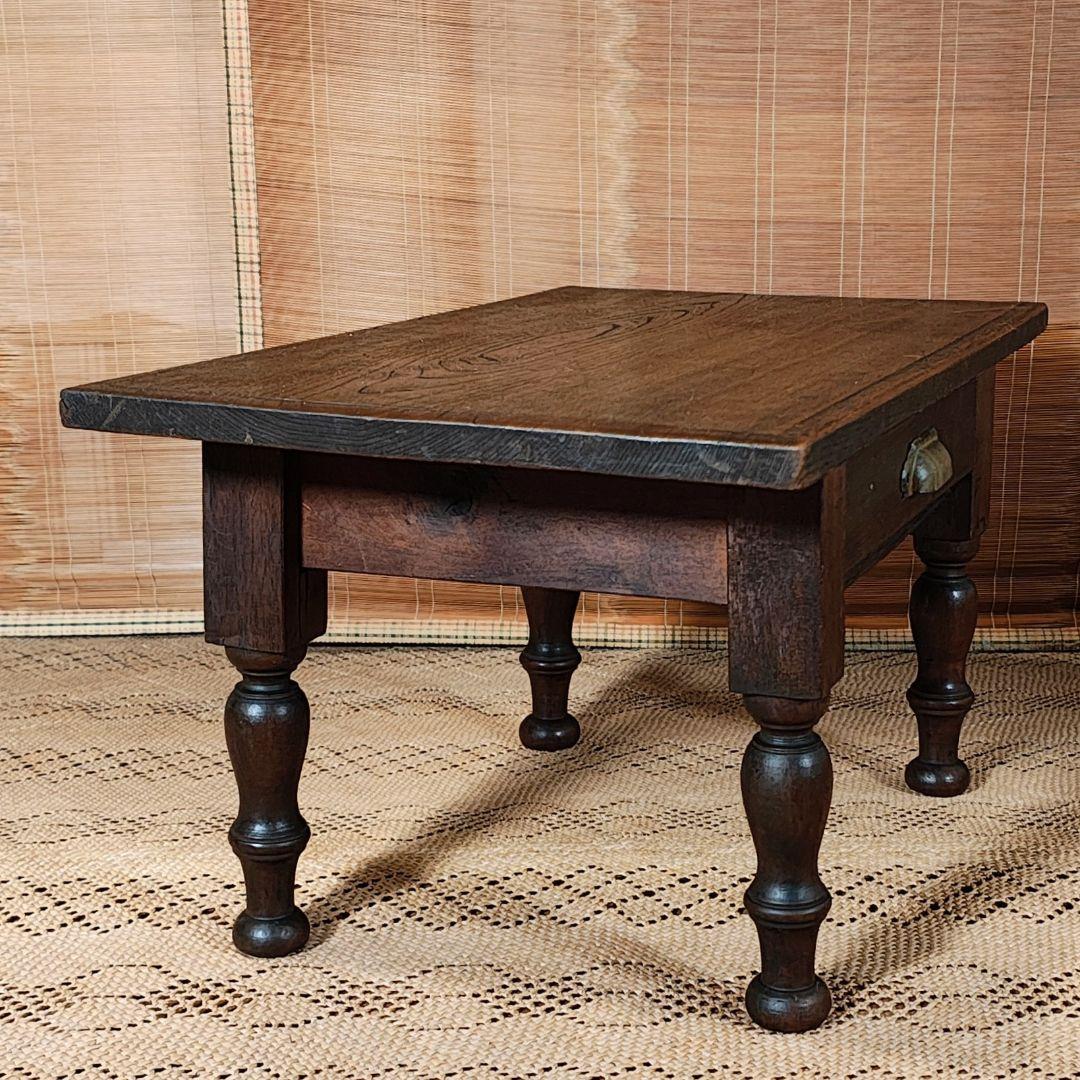 ろくろ脚の文机　小引き出し　座卓　昭和レトロ　古家具