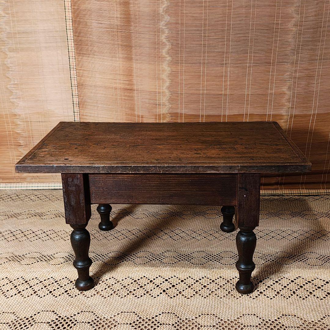 ろくろ脚の文机　小引き出し　座卓　昭和レトロ　古家具