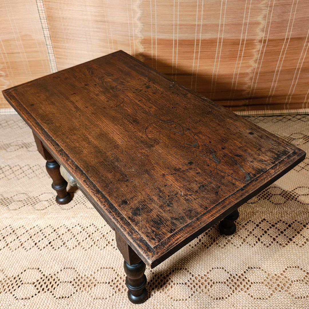 ろくろ脚の文机　小引き出し　座卓　昭和レトロ　古家具