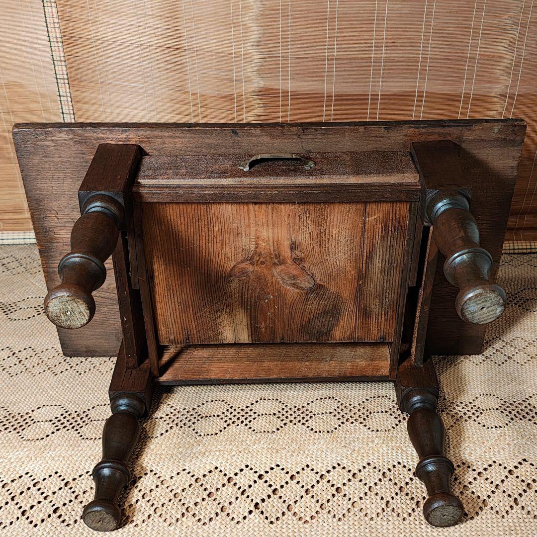 ろくろ脚の文机　小引き出し　座卓　昭和レトロ　古家具