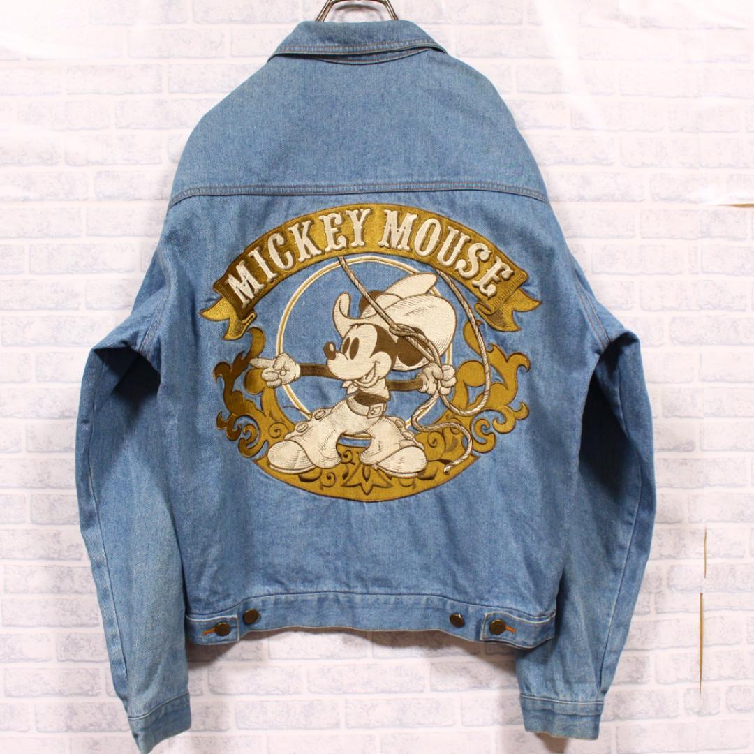 00s ディズニーランド ミッキーマウス 総刺繍 デニムジャケット Disney