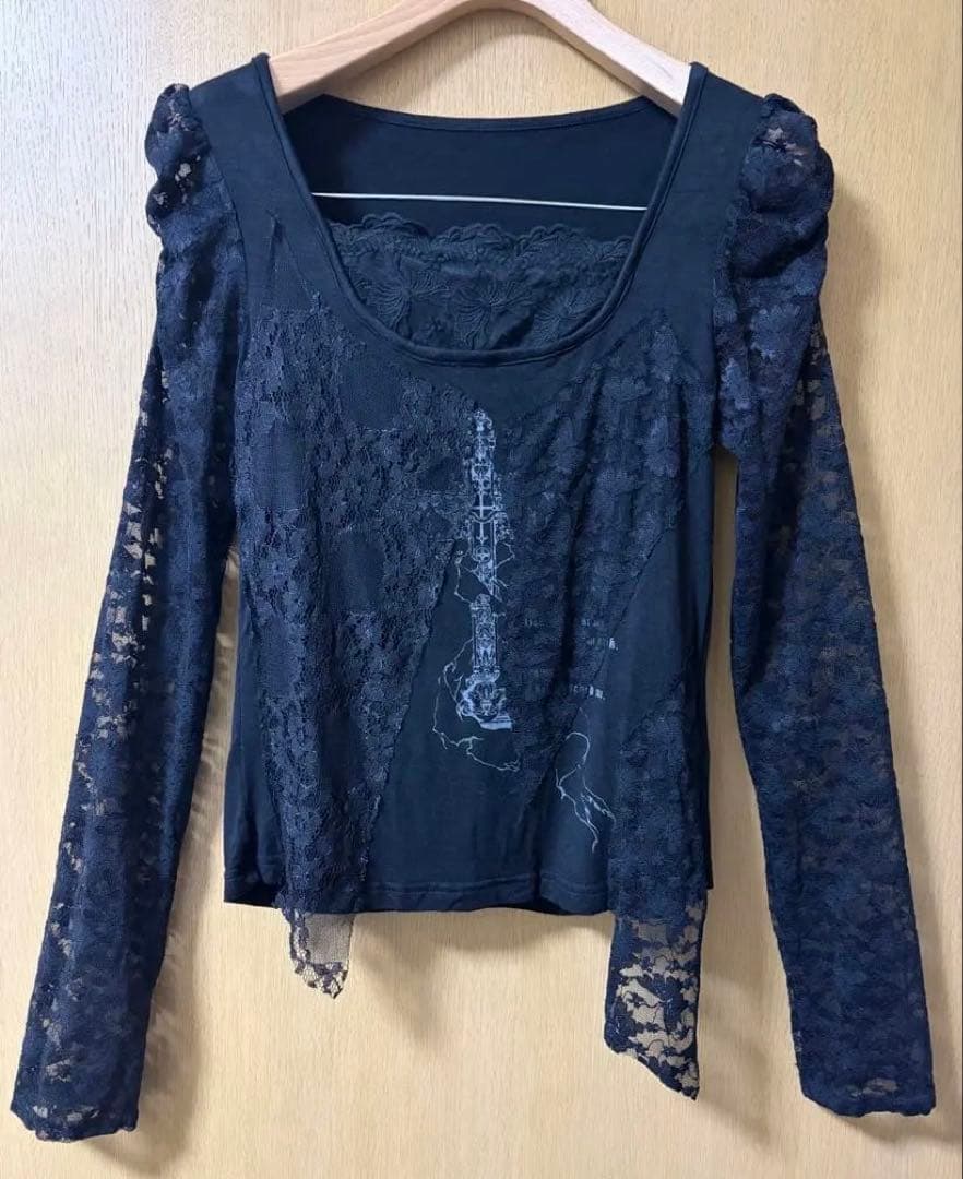 【明日15時迄お値下げ】h.NAOTO Blood 黒 レース袖 カットソー