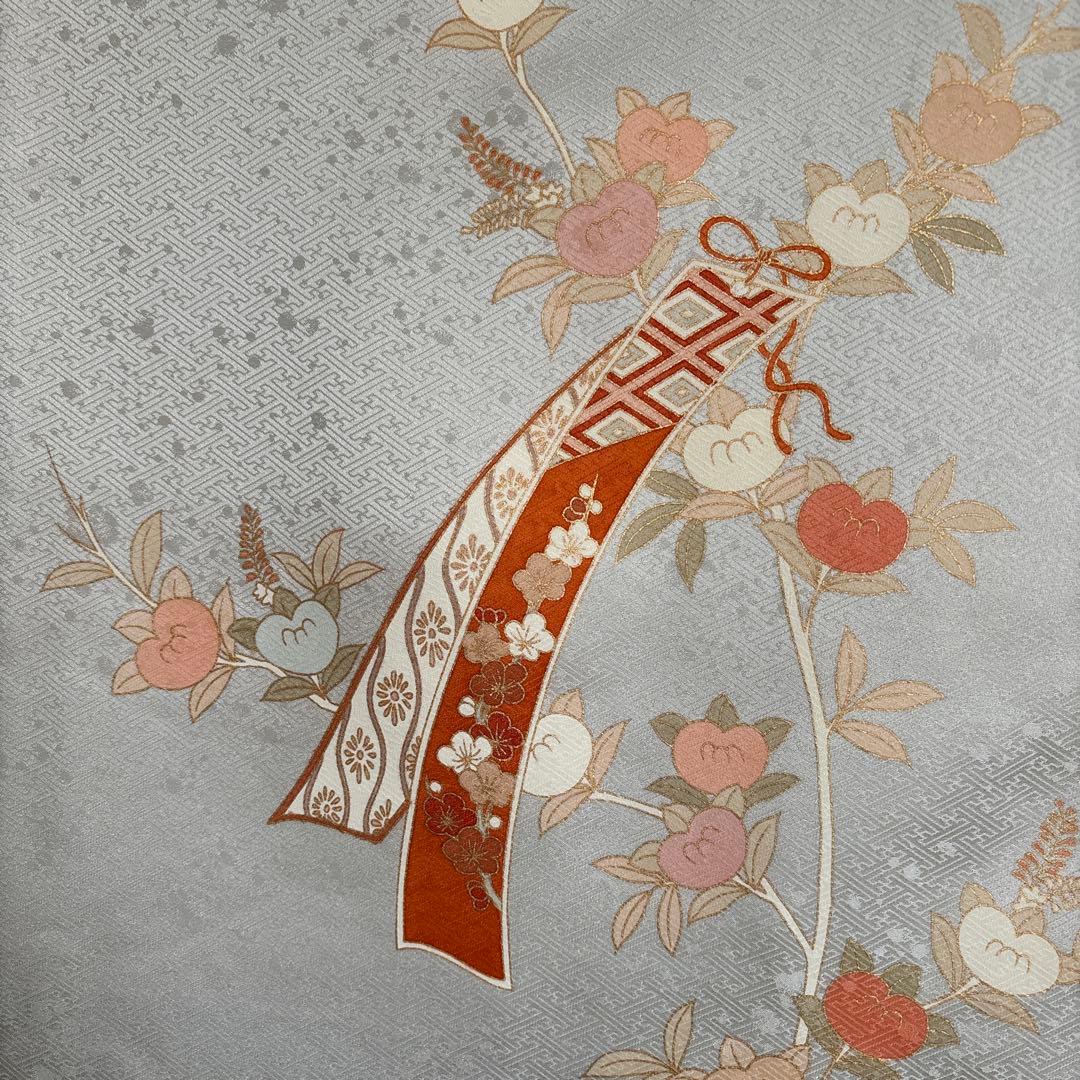 正絹　訪問着　短冊柄　　　　　　　　　　　　ブルーグレーとピンクグラデーション