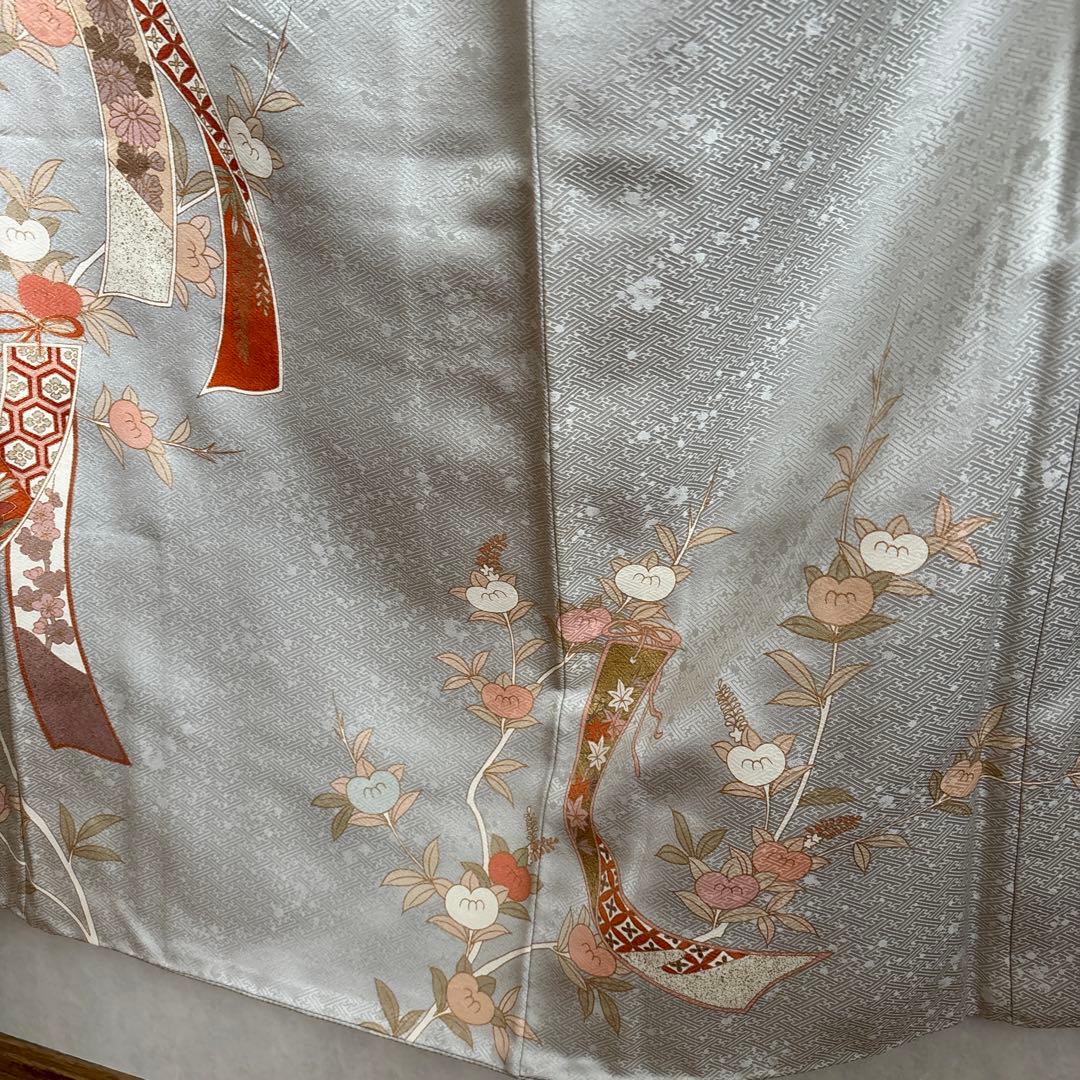 正絹　訪問着　短冊柄　　　　　　　　　　　　ブルーグレーとピンクグラデーション