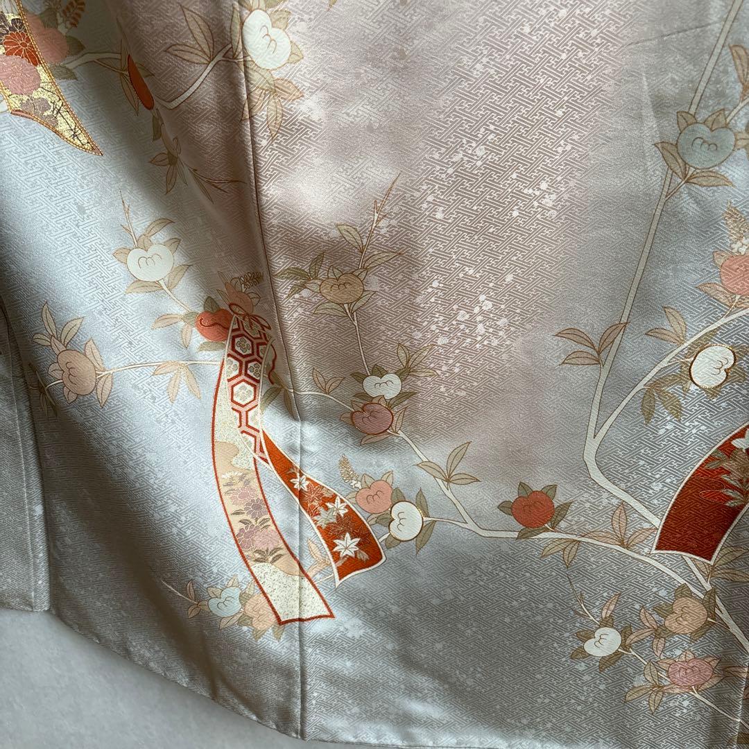 正絹　訪問着　短冊柄　　　　　　　　　　　　ブルーグレーとピンクグラデーション