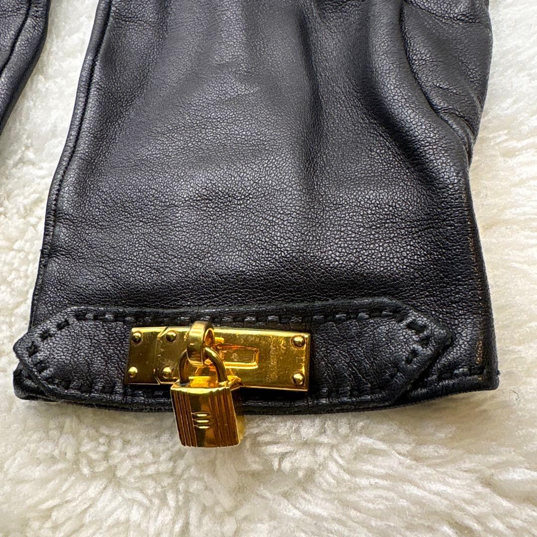 美品❣️HERMESエルメスケリーゴールド金具 手袋 グローブ レディースブラック