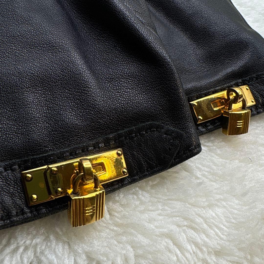 美品❣️HERMESエルメスケリーゴールド金具 手袋 グローブ レディースブラック