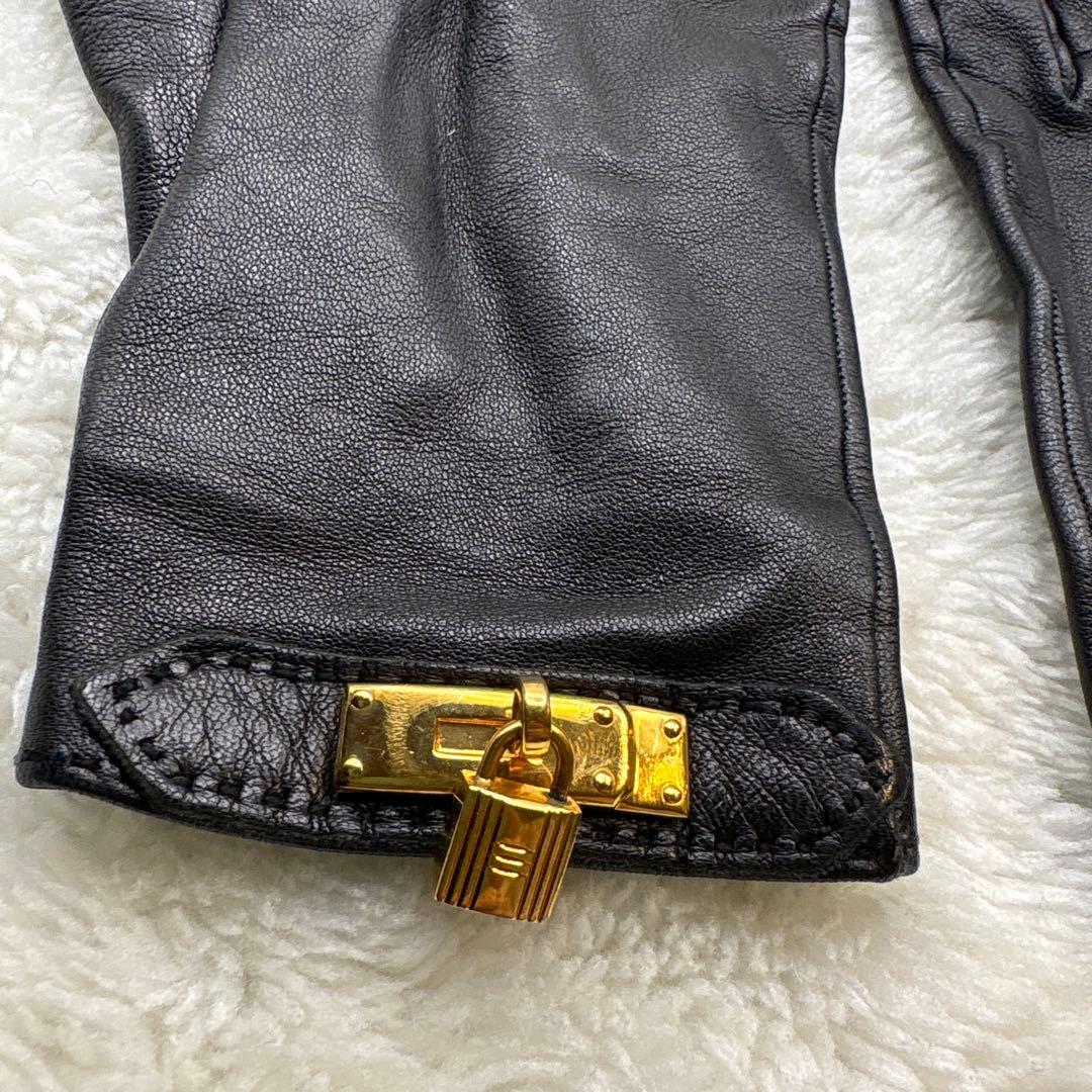 美品❣️HERMESエルメスケリーゴールド金具 手袋 グローブ レディースブラック