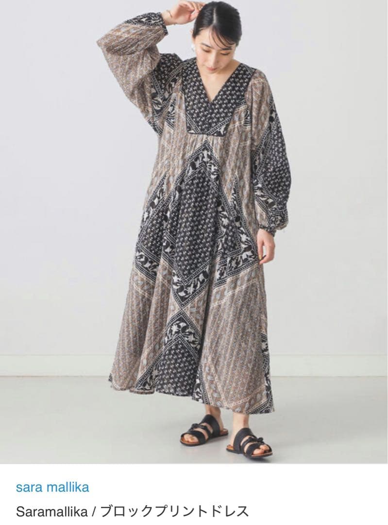美品sara mallikaサラマリカコットンブロックパターンドレスワンピース