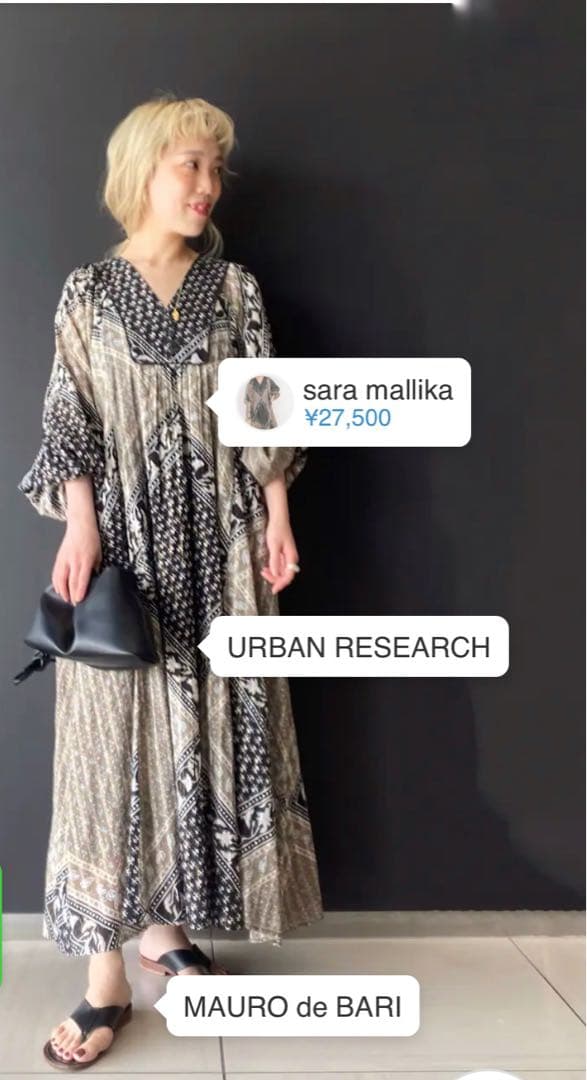 美品sara mallikaサラマリカコットンブロックパターンドレスワンピース