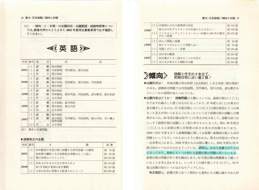 '02 大阪大学 文系 後期日程 最近5ヵ年 赤本