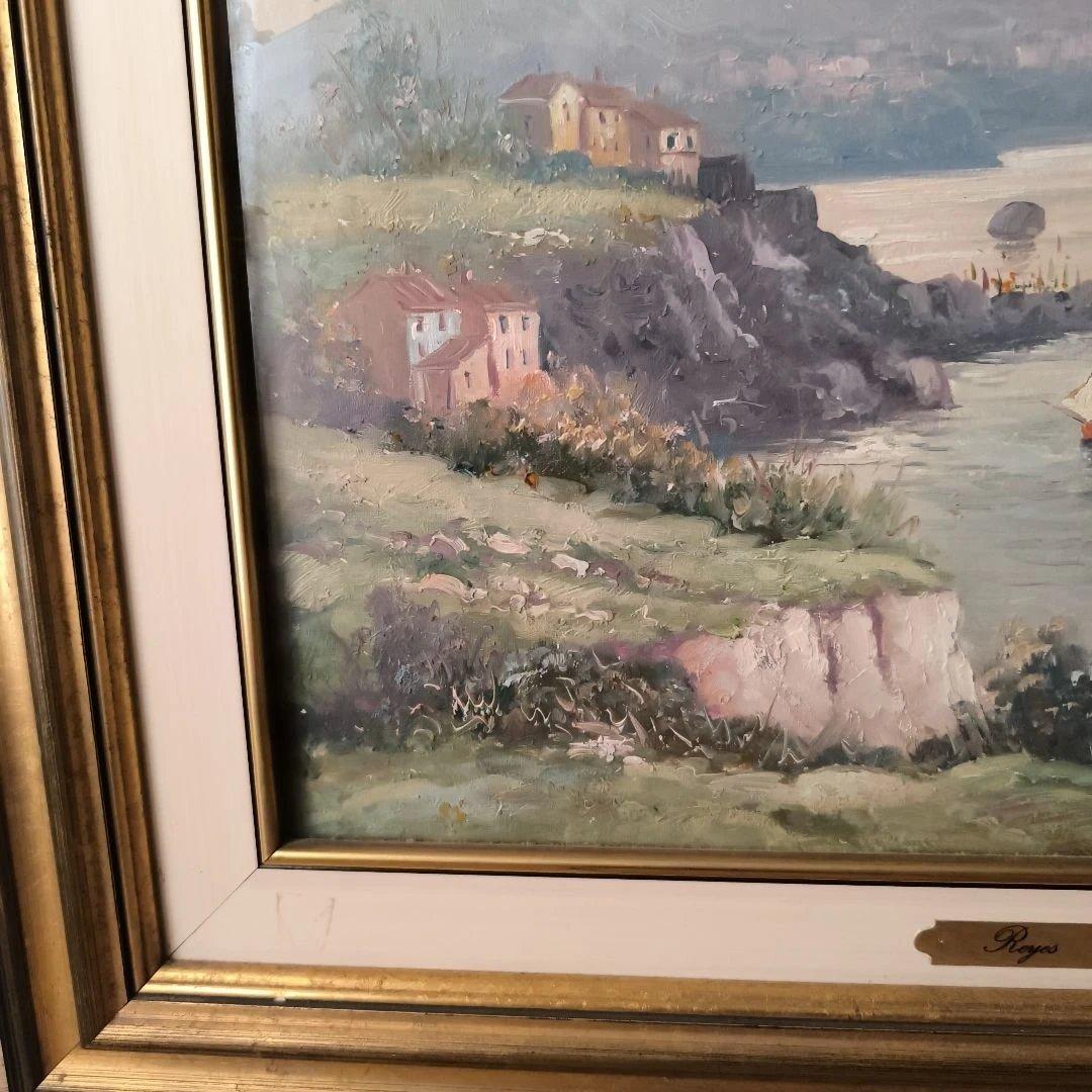 油彩画 海と山の風景