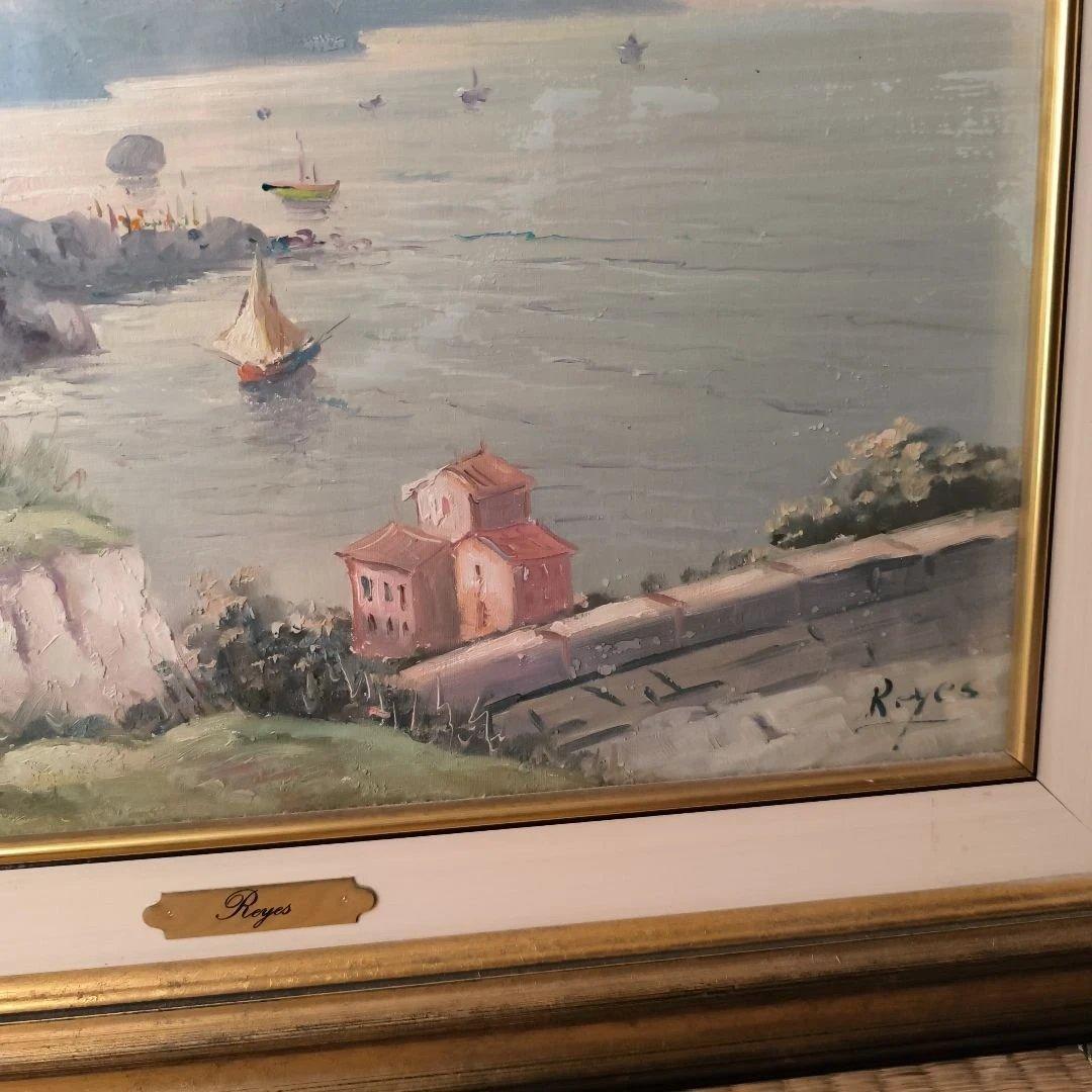 油彩画 海と山の風景