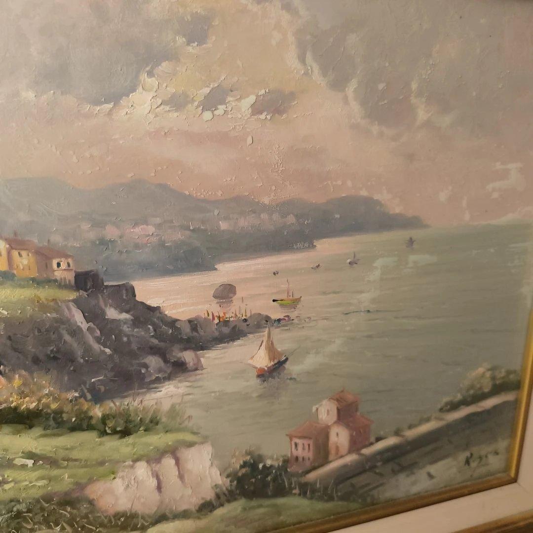 油彩画 海と山の風景