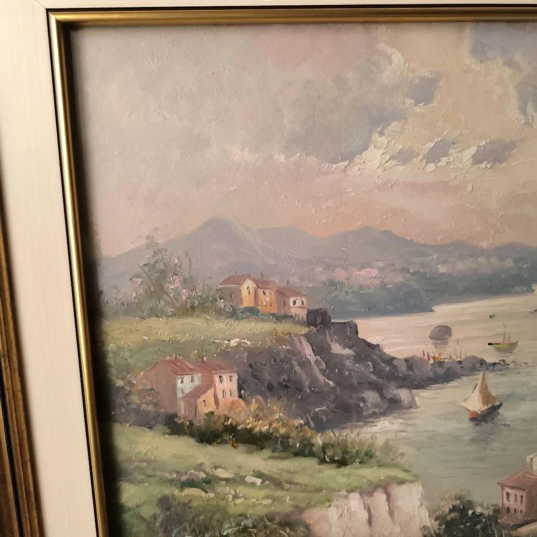 油彩画 海と山の風景