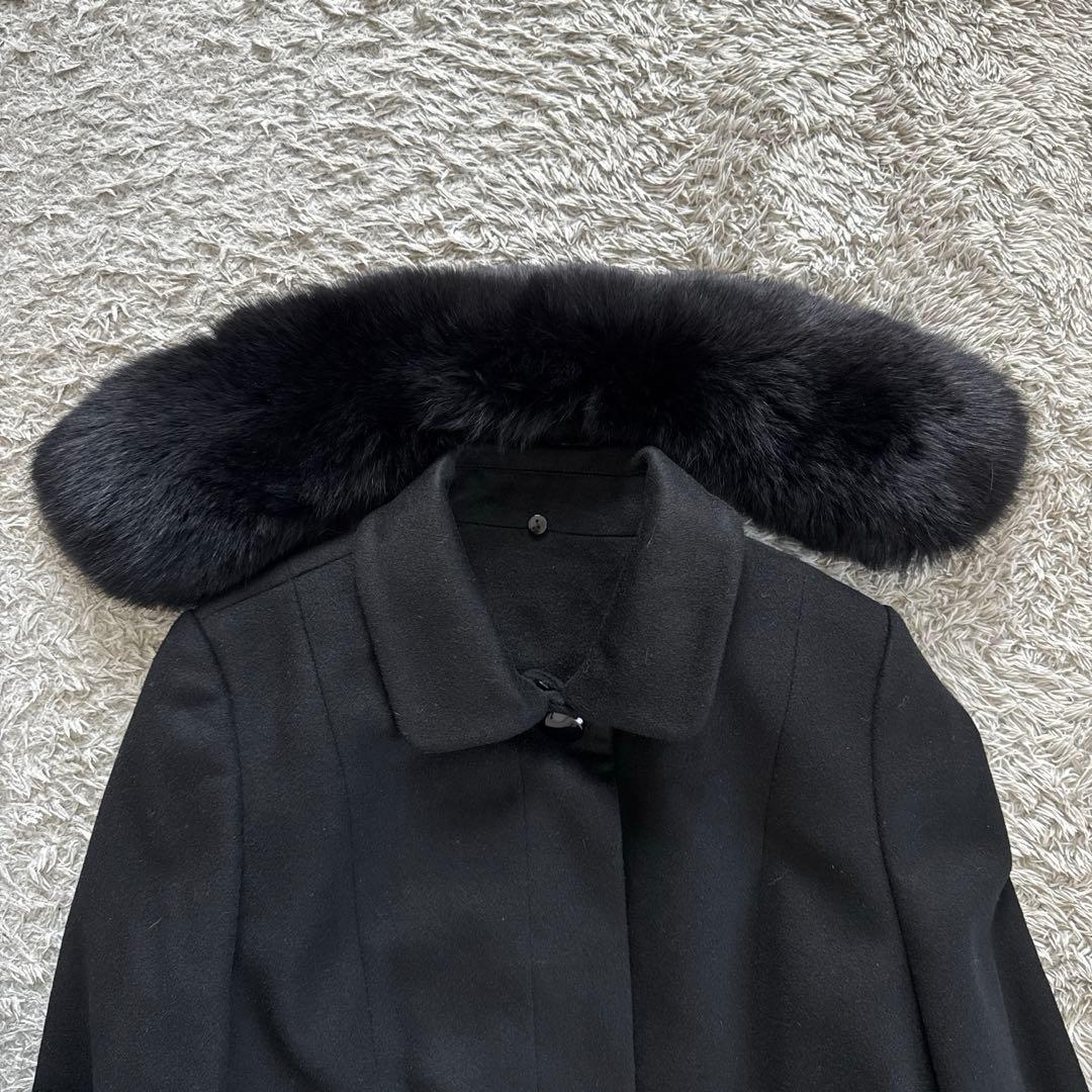 高級カシミヤ100% ブルーフォックスファー ロングコート 黒 XL 大きめ