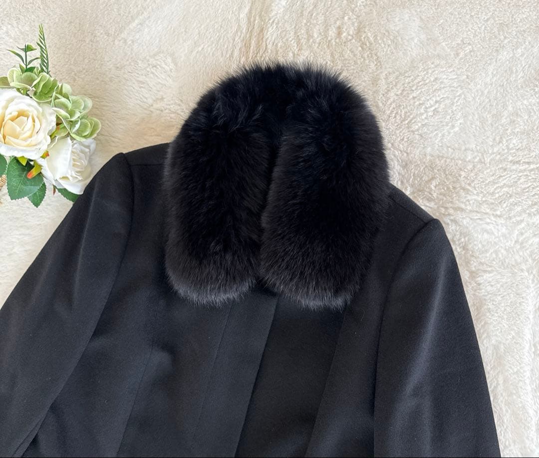 高級カシミヤ100% ブルーフォックスファー ロングコート 黒 XL 大きめ
