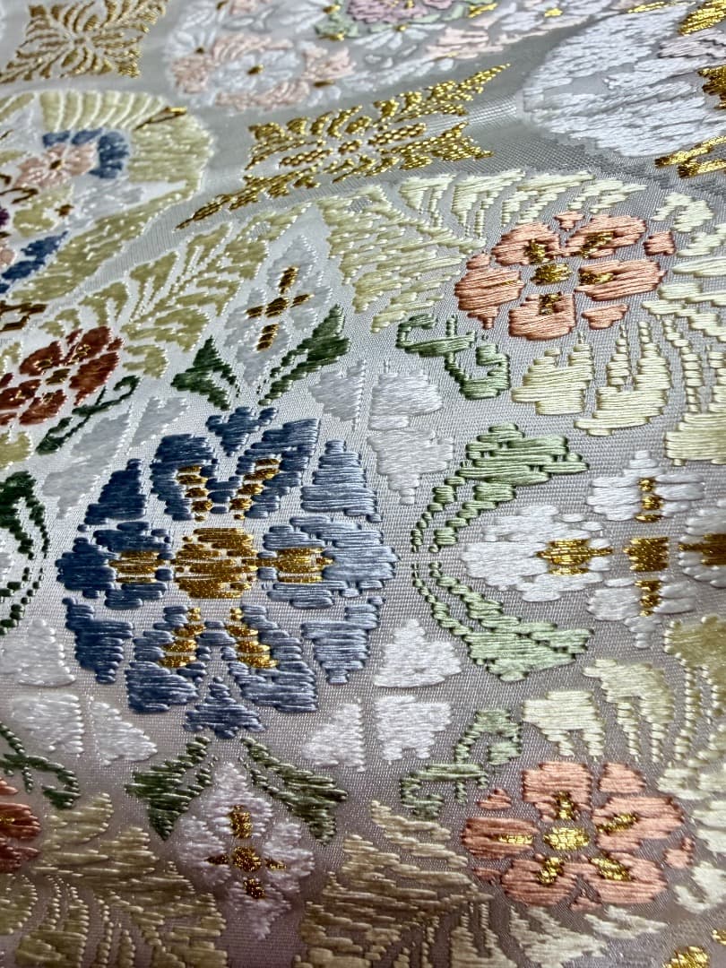 高級 袋帯 正絹 六通柄 総唐織 ホワイト 七宝柄 訪問着 留袖 約70万円