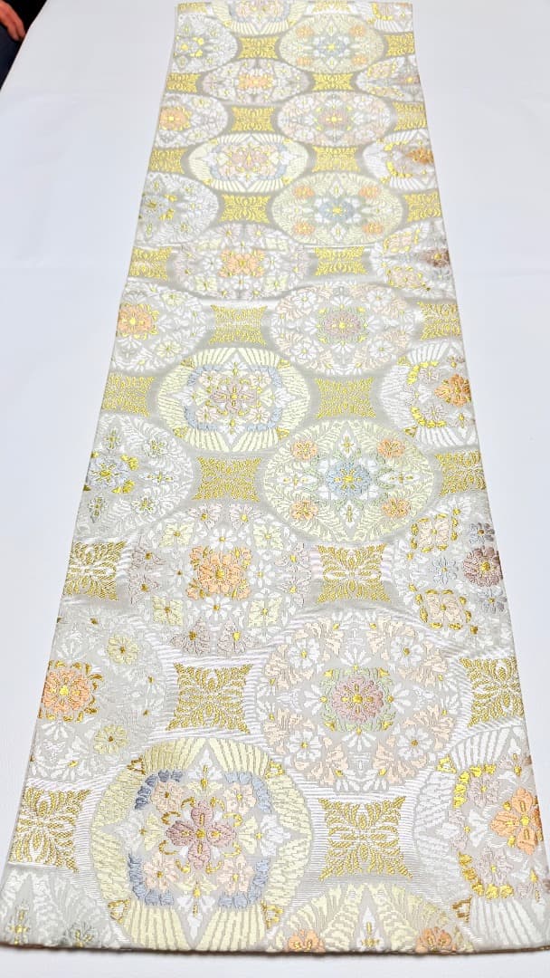 高級 袋帯 正絹 六通柄 総唐織 ホワイト 七宝柄 訪問着 留袖 約70万円