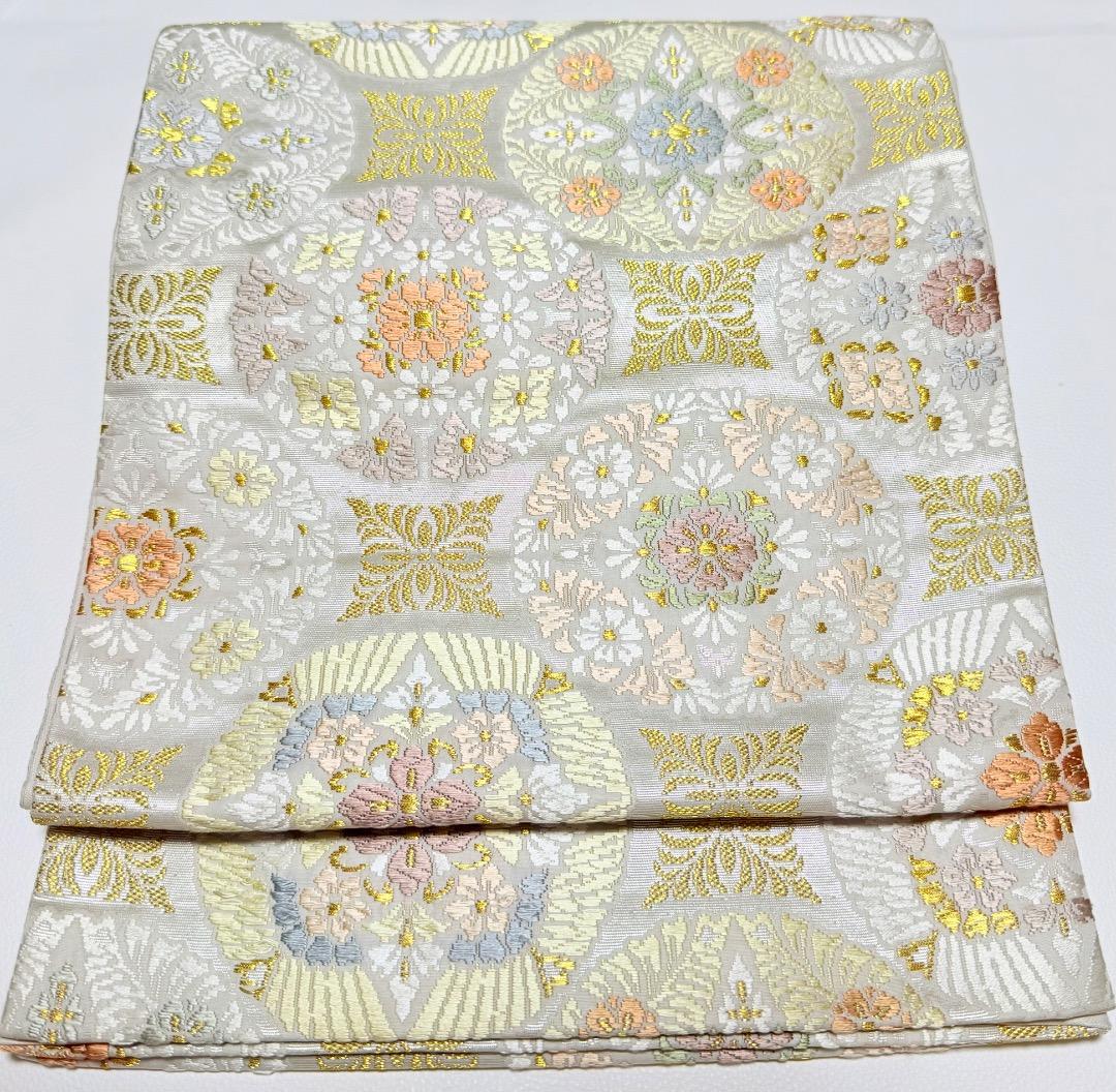 高級 袋帯 正絹 六通柄 総唐織 ホワイト 七宝柄 訪問着 留袖 約70万円