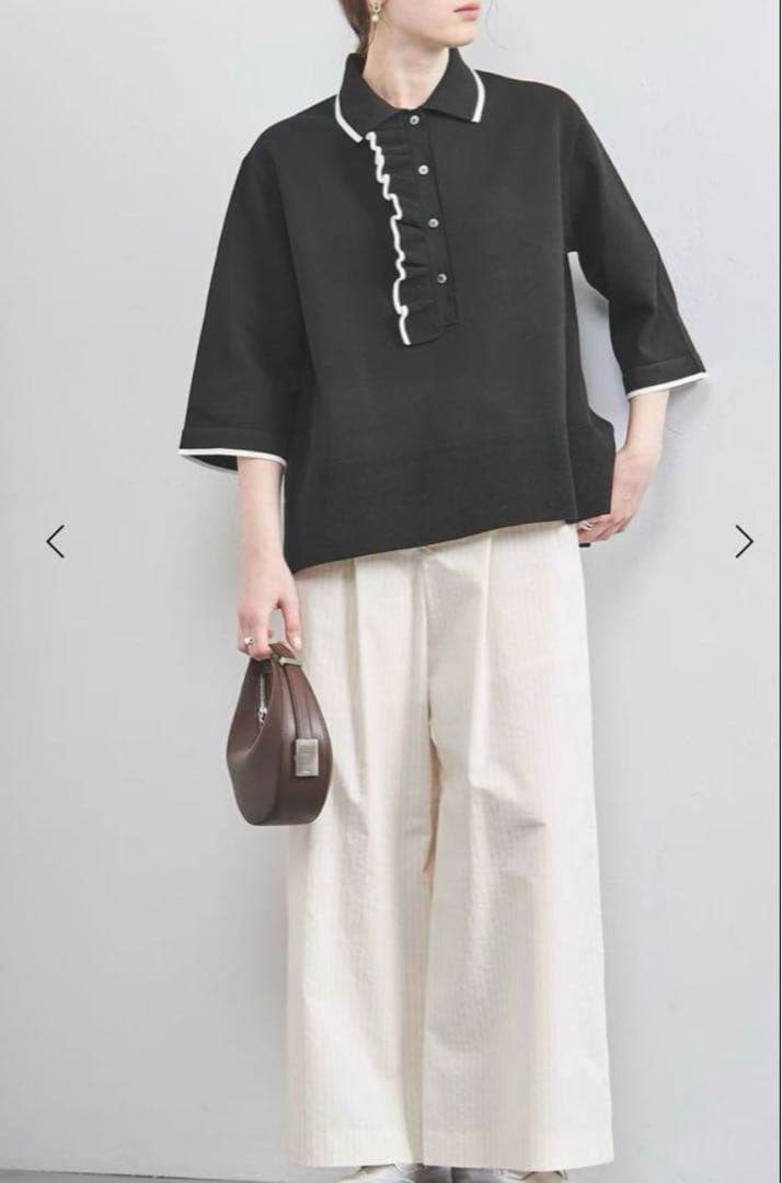 UNITED ARROWS ミニマル フリル ポロニット　ブラック