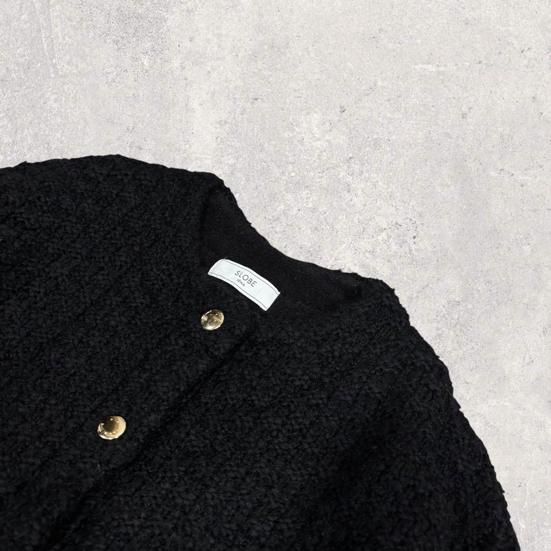 TSLOBE IENA ボタンツィーディジャケット 黒 スマイルボタン