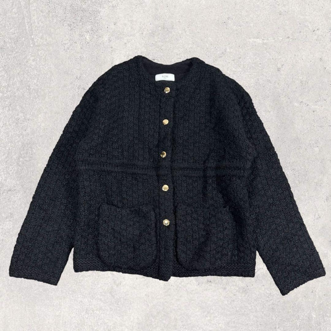 TSLOBE IENA ボタンツィーディジャケット 黒 スマイルボタン