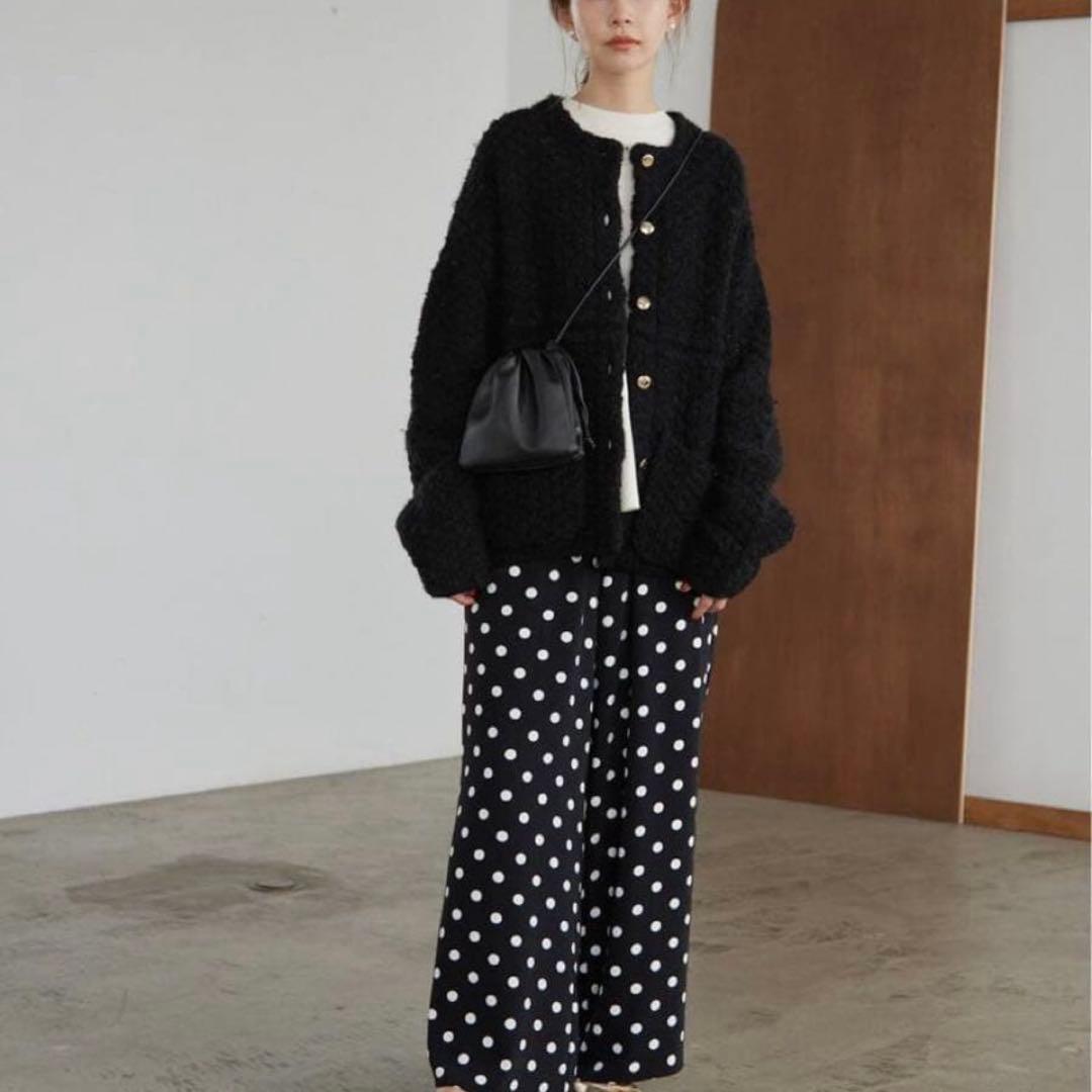 TSLOBE IENA ボタンツィーディジャケット 黒 スマイルボタン