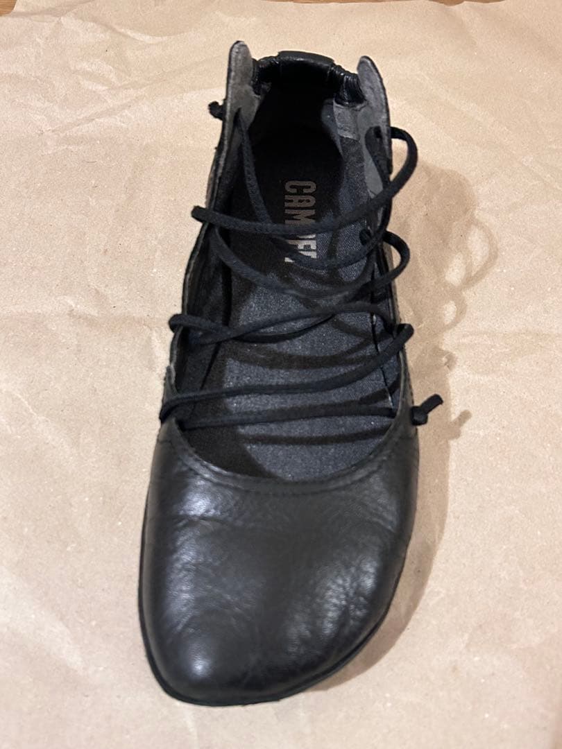 本革バレエシューズ　CAMPER39(25.0相当) ライトニナハイカット　黒