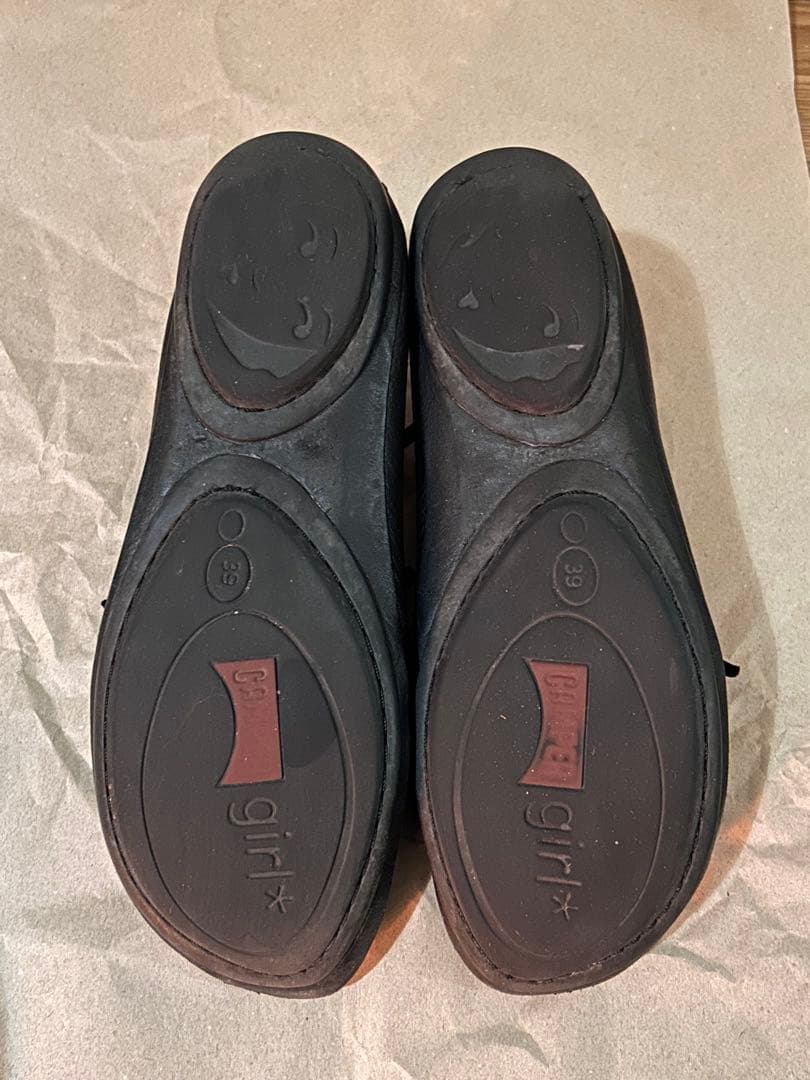 本革バレエシューズ　CAMPER39(25.0相当) ライトニナハイカット　黒