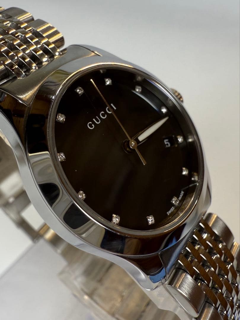 GUCCI Gタイムレス 12Pダイヤ ブラック126.5デイトQzレディース